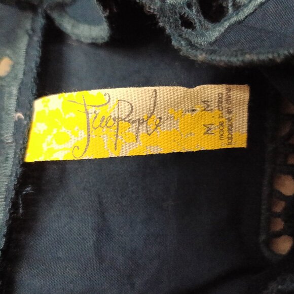 Free People Women Teal Blue Another Eternity Crochet Mock Neck Bell Sleeve Top M - Picture 7 of 8